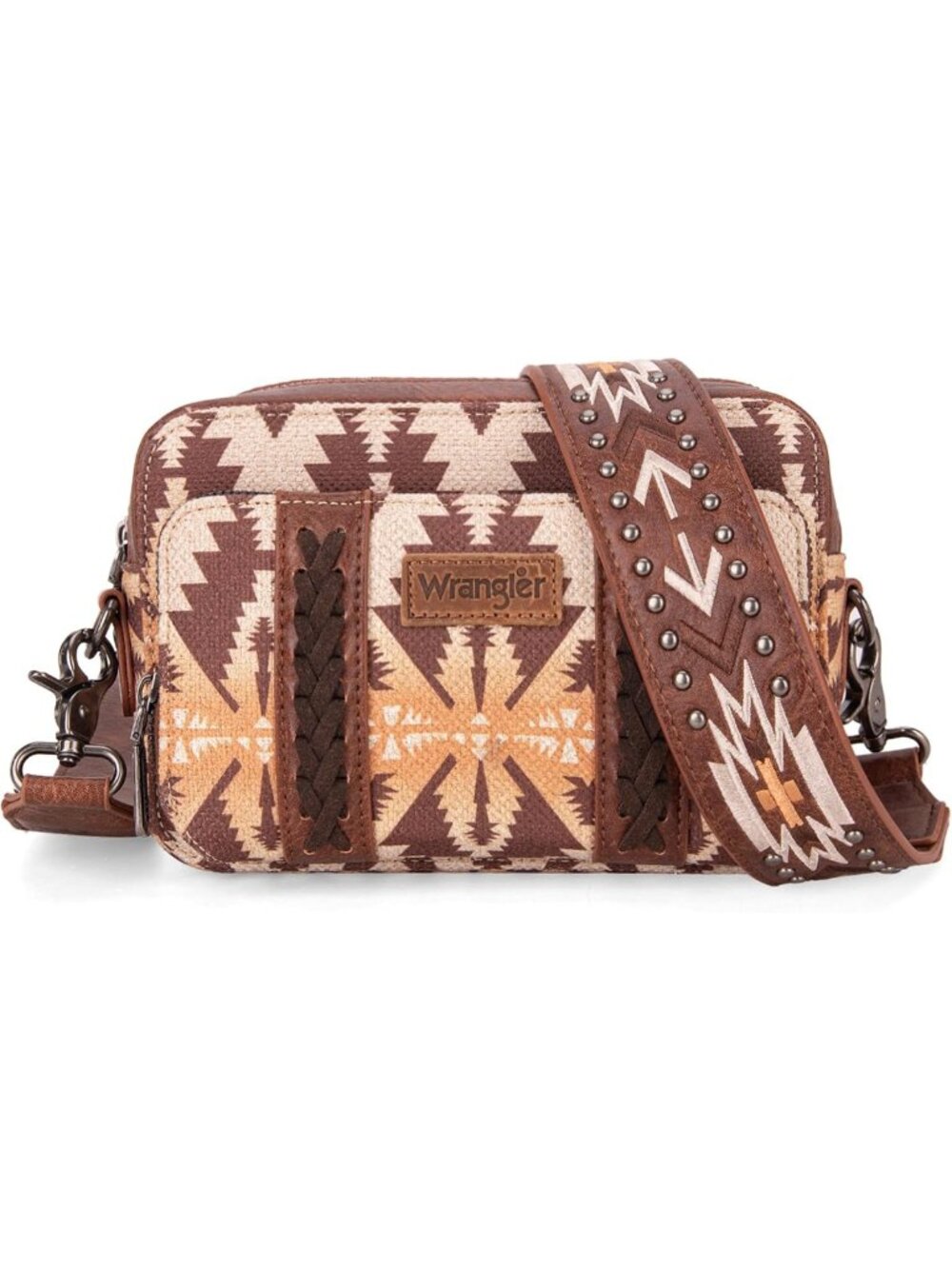 Boho Aztec Crossbody Bag for Women - Small Multi Pocket Crossover Purse